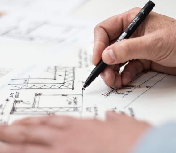 Hand drawing a furniture design